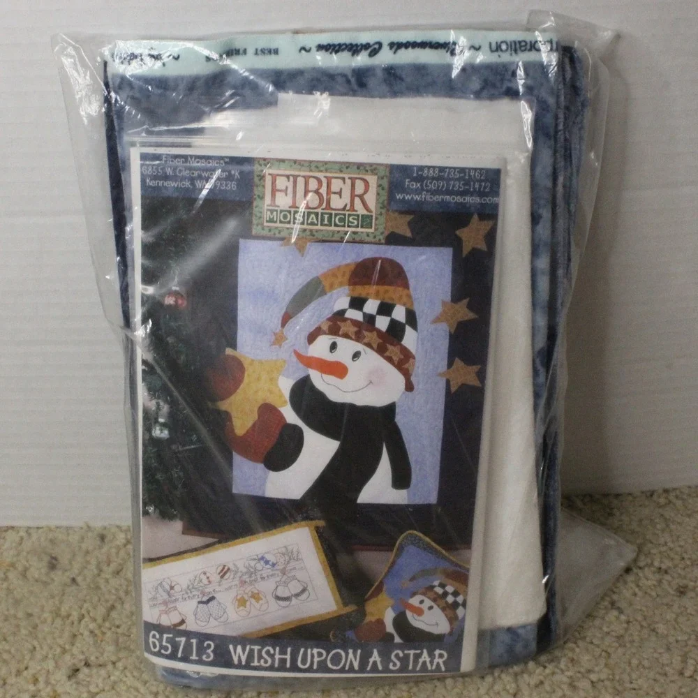 Fiber Mosaics Pillow Kit 65713 Wish Upon A Star Snowman Blue White Folk Art DIY